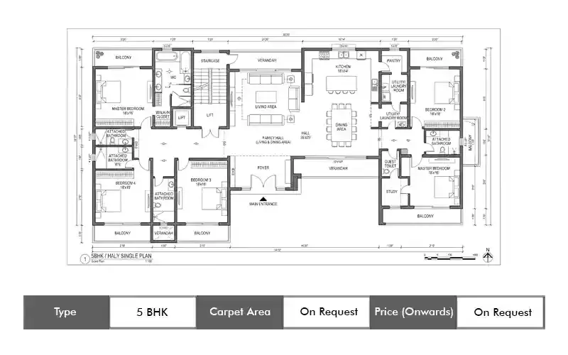 K Raheja Valletta 5 BHK floor plan,  sq ft carpet area
